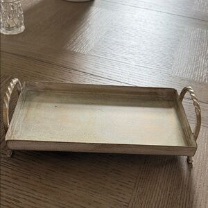 Gold Decorative Serving Tray with Twisted Handles